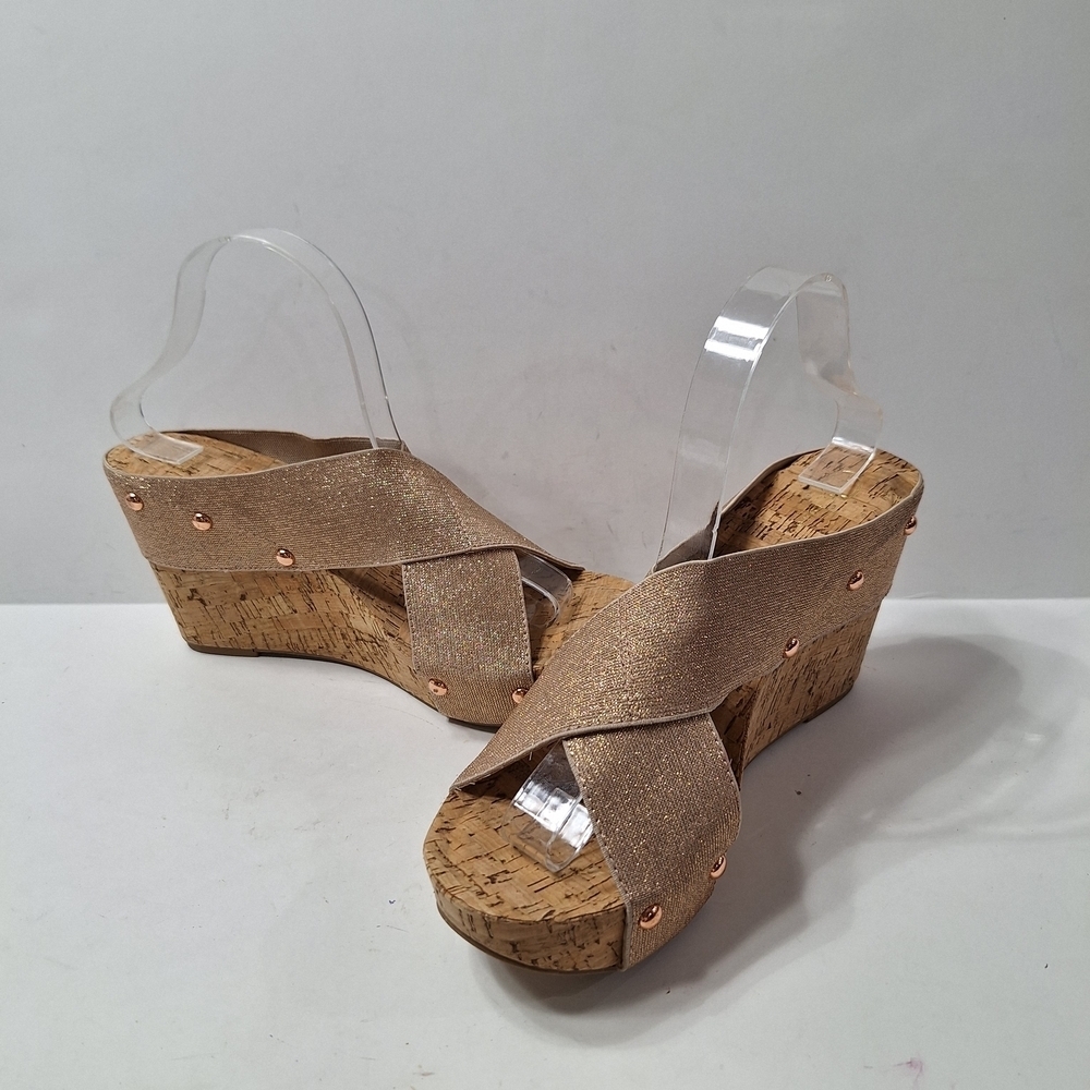 Est. 1946 Bohemian Rose Gold Metallic Strap Retro Platform Wedge Sandals Size 10 - Picture 6 of 13
